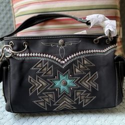 Montana West Women's Tote Bag; Black And Turquoise Detailing, Conceal And Carry