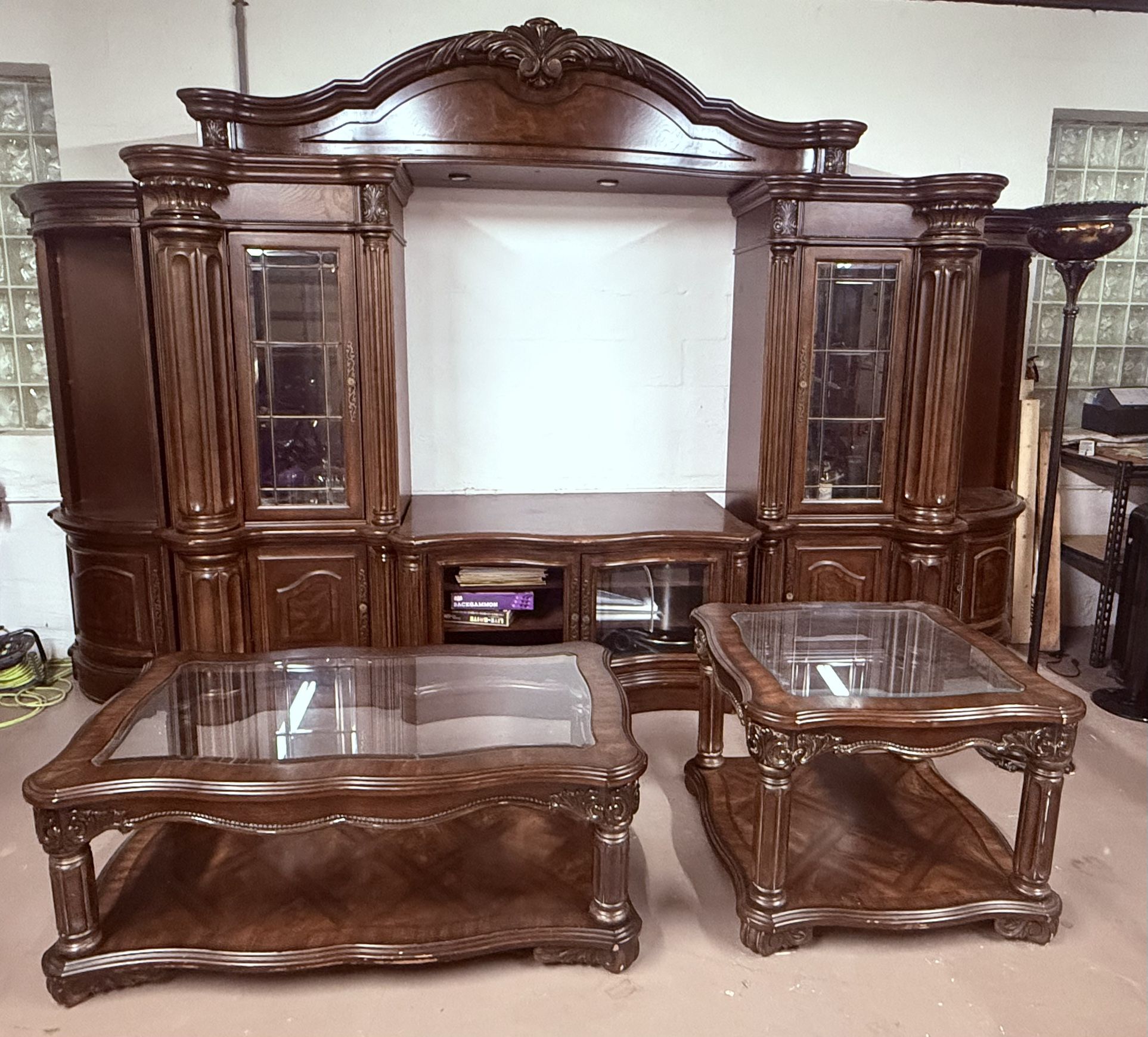 Elegant Wooden Entertainment Center and Tables