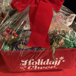 Santa’s Holiday Cheer Cookie Themed  Wrapped Gift Basket