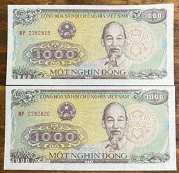 1988 1,000 Vietnamese Dong Sequential Banknotes