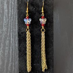 Handmade Iridescent Butterfly Chain Dangle Earrings