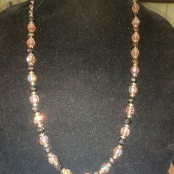 Dark Amber Quartz Necklace 24" Vintage