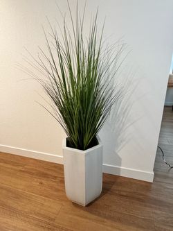 Tall Decorative Faux Grass Plant + Modern Planter