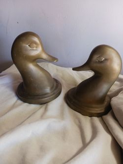 VTG Brass Duck Goose Mallard Head Bookends Doorstop Vintage Mid Century 6" Hm