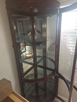 Corner wooden glass cabinet with light