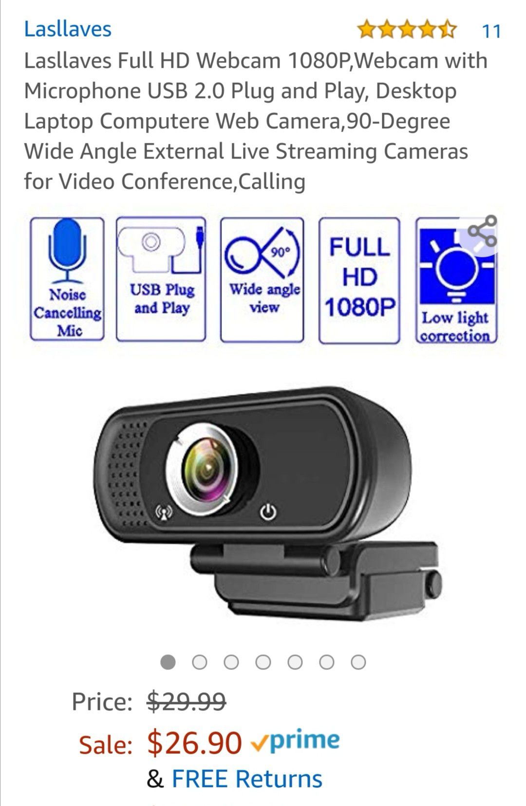 Lasllaves Full HD Webcam 1080P,Webcam with Microphone USB 2.0 Plug and Play,