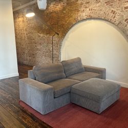 Modern Brown Corduroy Couch w/ Storage Ottoman