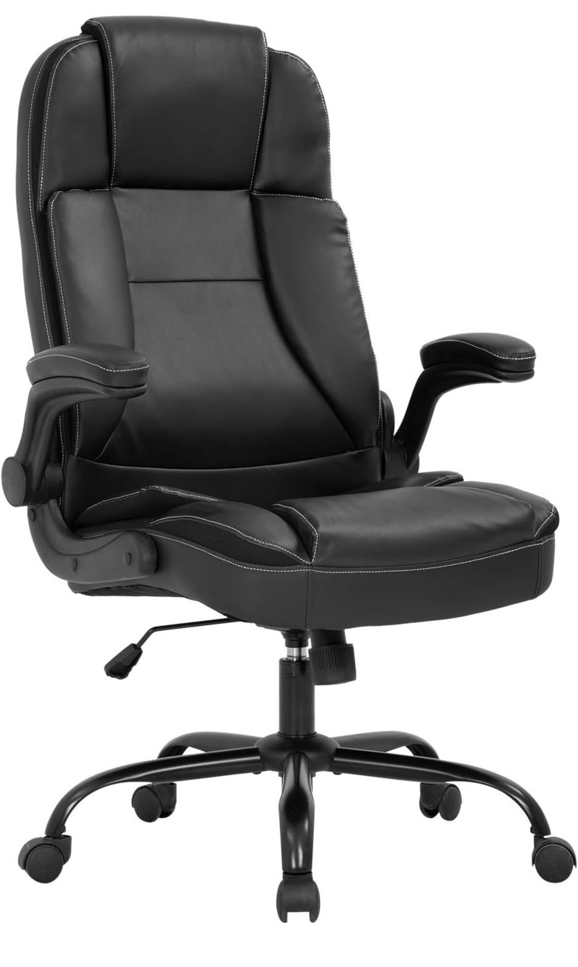 Office Chair Ergonomic Desk Chair PU Leather Computer Chair with Lumbar Support Flip up Armrest Task Chair Rolling Swivel Executive Chair(Black)