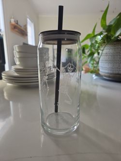 Halloween Dancing Skeleton Glass Can Tumbler Cup with Lid & Straw (20oz)