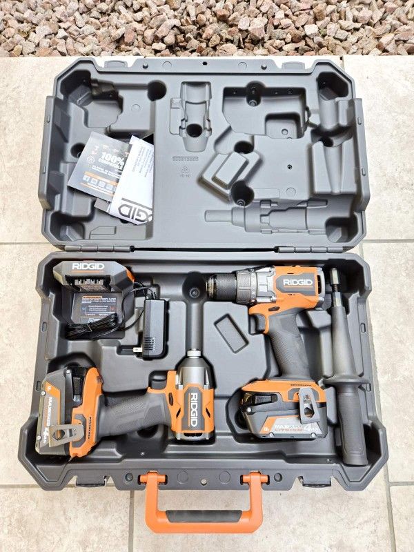 RIDGID 18V Brushless Impact Driver 4 speed and Hammer Drill with (2) 4Ah batteries and charger