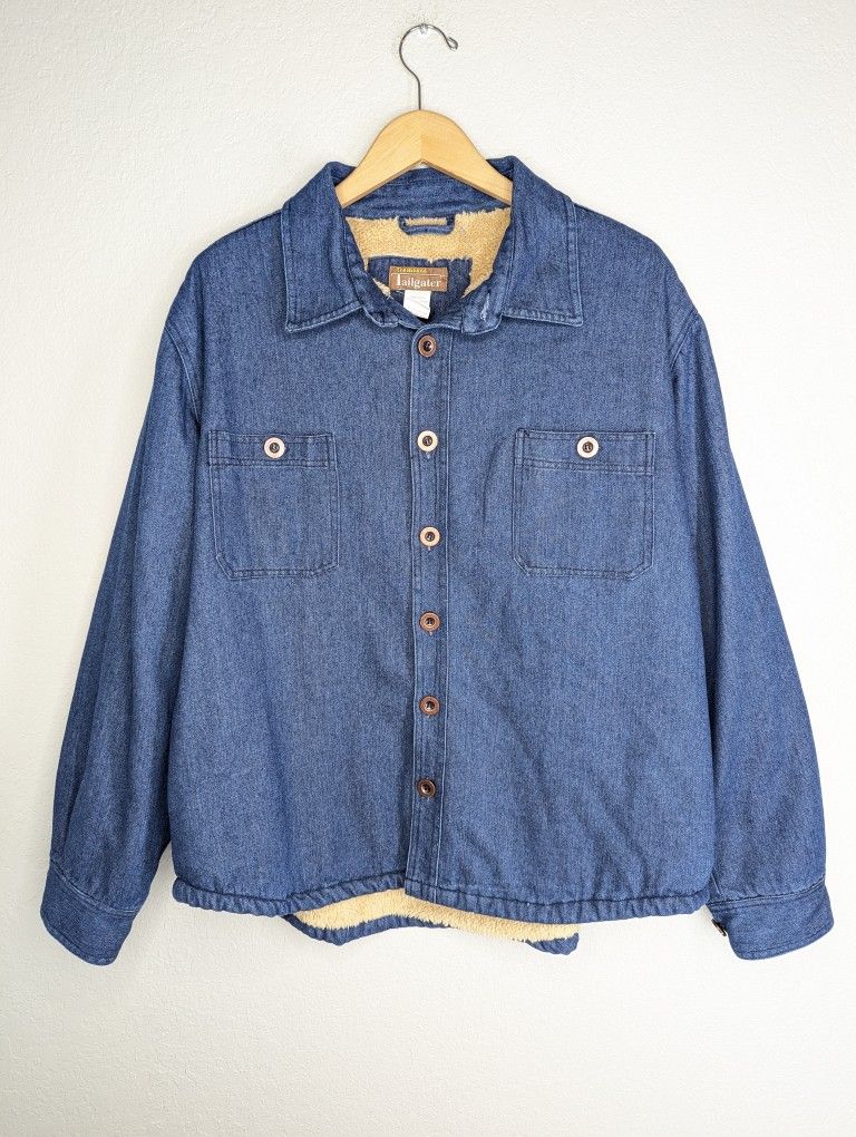 Vintage The Haband Tailgater Barn Style Sherpa Lined Denim Jacket Size XL