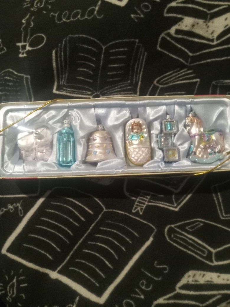 Vintage Holiday Place 6 Glass Orniments For Baby Boy