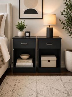 Set of 2 Nightstands, 2 Tier End Table Sofa Side Table Bedroom Night Stands with Drawers and Storage Cabinet,Bedside End Table Accent Table with Drawe