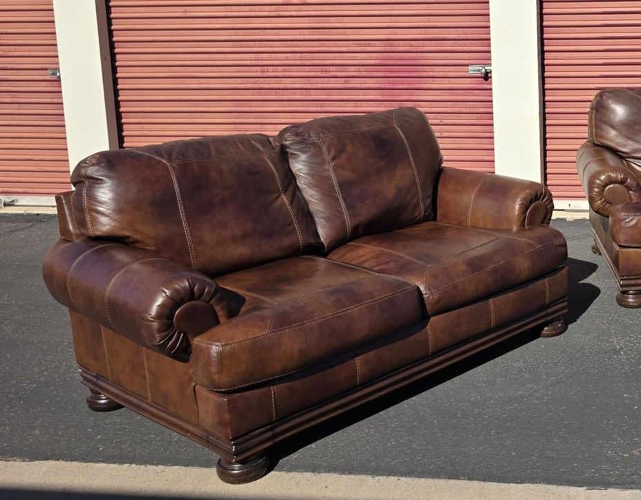 Leather Couch And Loveseat Oversized Seatinng - Very Comfortable, Like New
