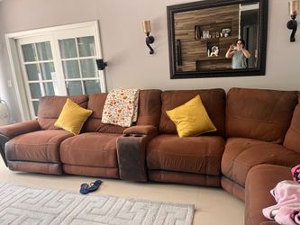 Brown leather couch sectional