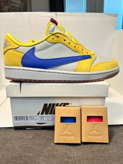 Nike Jordan 1 Low Travis Scott Elkins High School Canary Yellow  Size 9.5 Men 11 Women