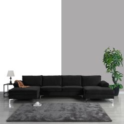 Large Black Velvet Sectional Couch
