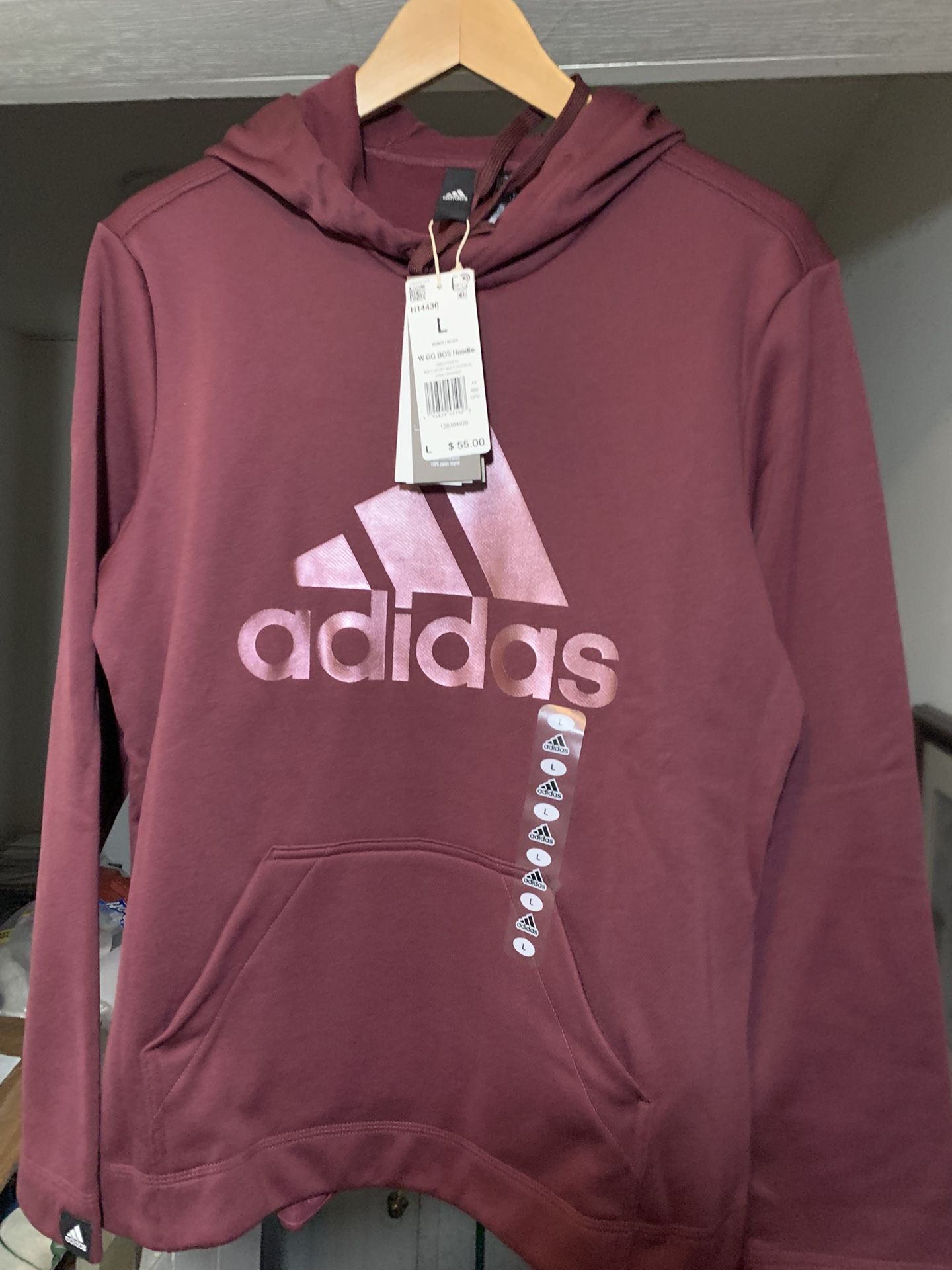 New Adidas Hoodie With Pockets, Victory Crimson, Women’s Large, new with tags