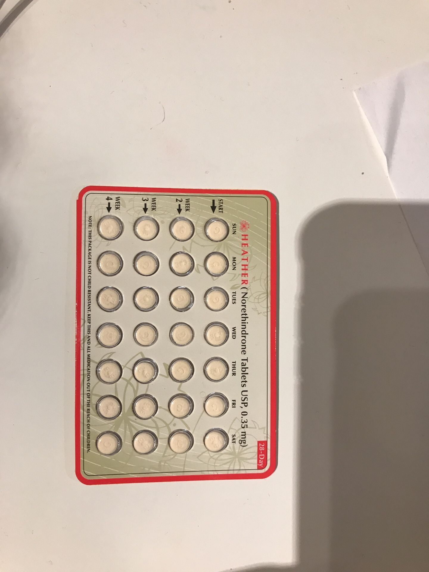 Two heather norethindrone tablets usp 0.35mg it’s for birth control