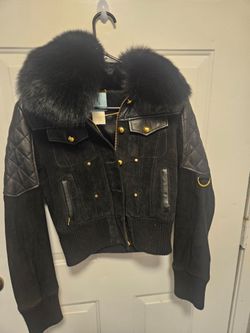 Vtg Marciano Womens Leather Jacket with Fur Collar