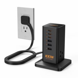 Charging Station PD 100W, TESSAN 9-In-1 USB C Power Strip For IPhone 16/15, MacBook, Tablet, Desktop Phone Fast Charger With 3 AC, 3 USB-A Ports, Home