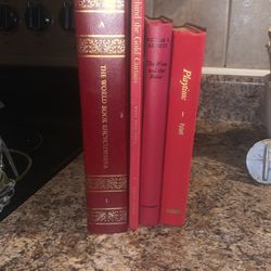 Vintage Red & Gold Book Stack - Set of 4 (Home Decor / Staging)