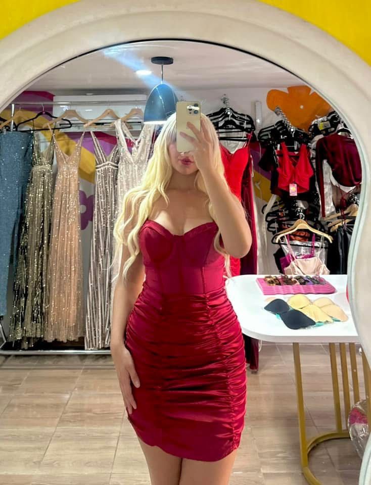 Sexy Red Satin Corset Mini Dress