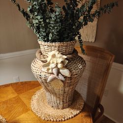Wicker. Vase , Shells ,Beach