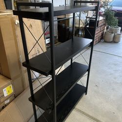 Black Farmhouse Bookshelf – Rustic 4-Tier Open Shelving Unit