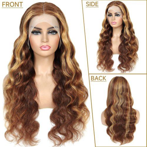 22' Inch Glueless 13x4 Ombre Highlight Lace Front Wig Human Hair