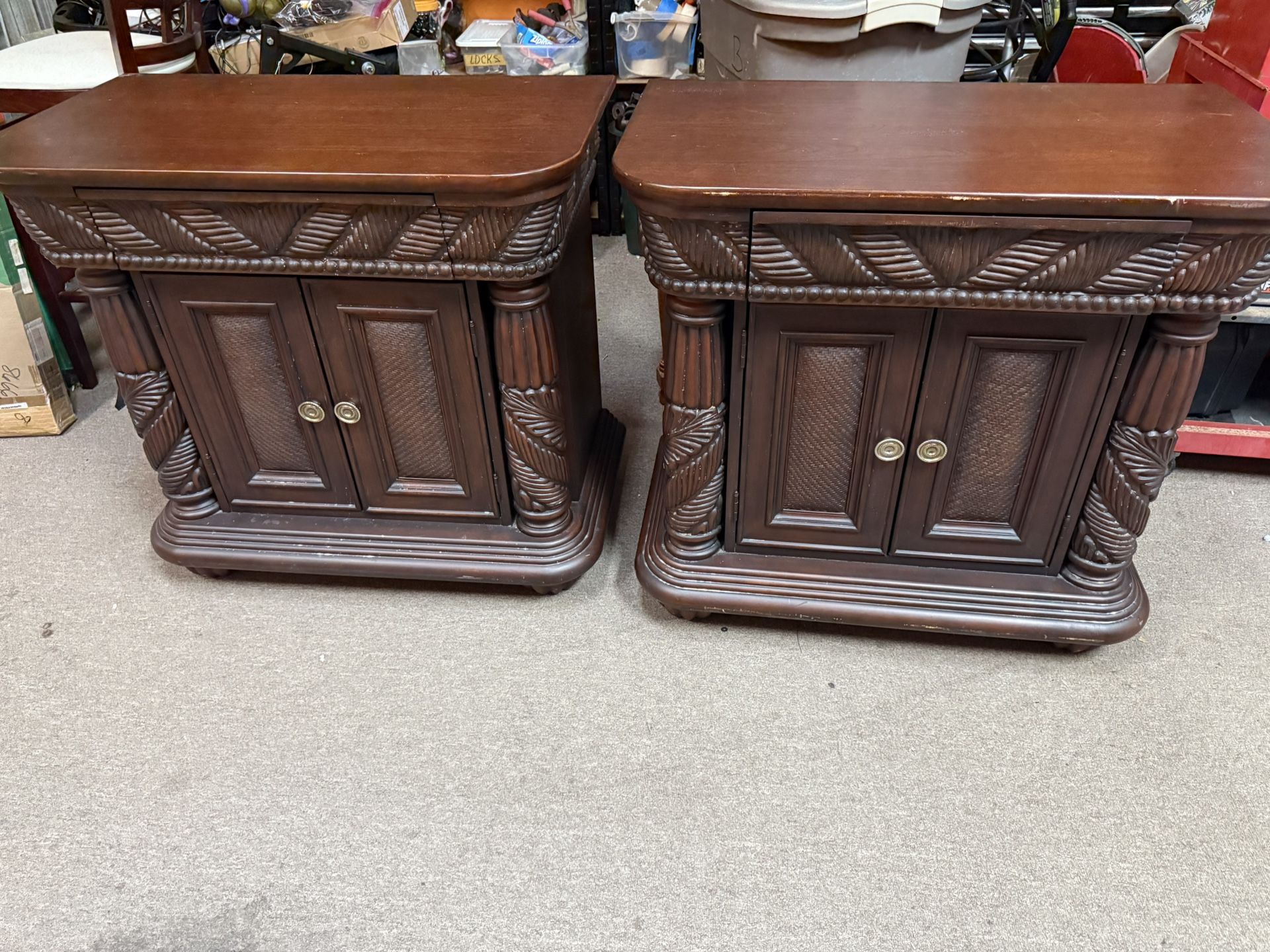 Two Dark Wood Nightstands