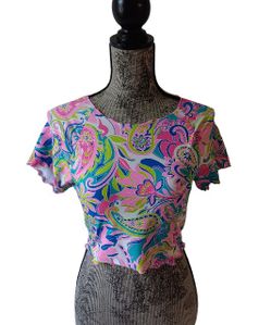 No Boundaries girls multicolored floral short-sleeve crop top size S