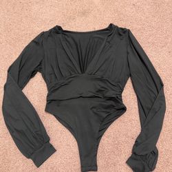 New Large Black Long Sleeve Stretchy Top Career Suit Blouse Bodysuit Lingerie 