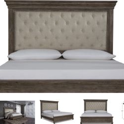 Queen bed headboard and bed frame with storage bench