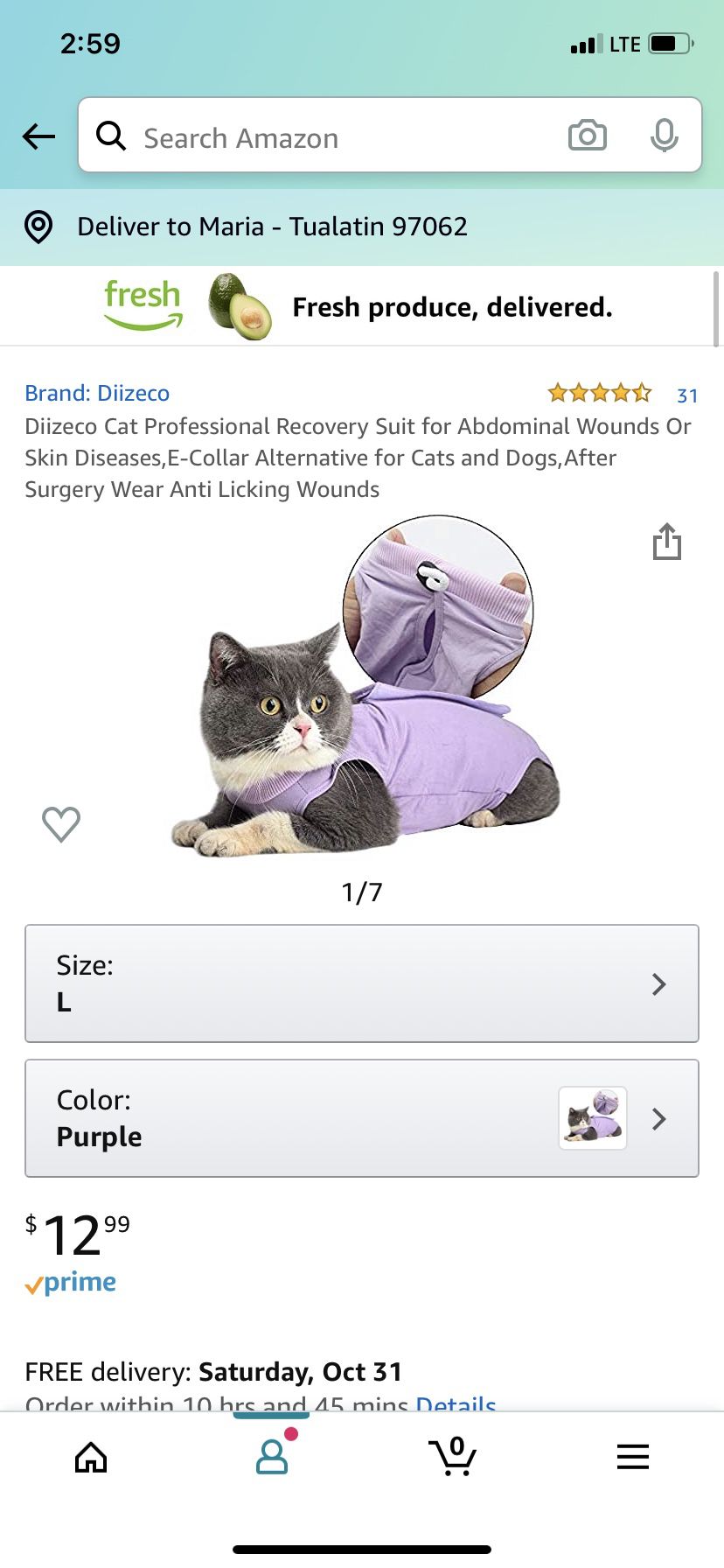 Cat recovery suit - size medium