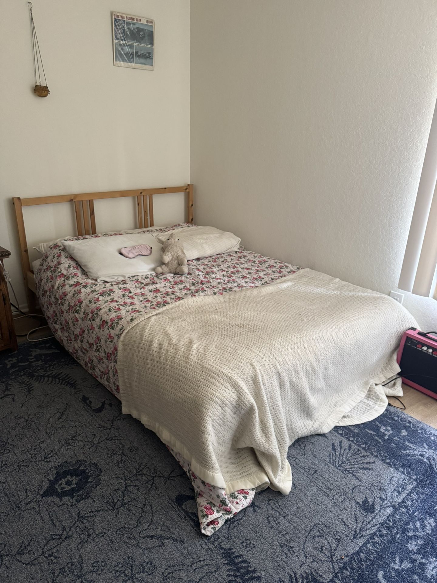 Full Size Wooden Bed Frame + Mattress