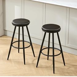 Brand New Bar Stools Set of 2, Swivel Backless 28" Counter Height Bar Stools for Kitchen Island, Faux Leather Counter Stools (Black, 2 PCS 28'' Height