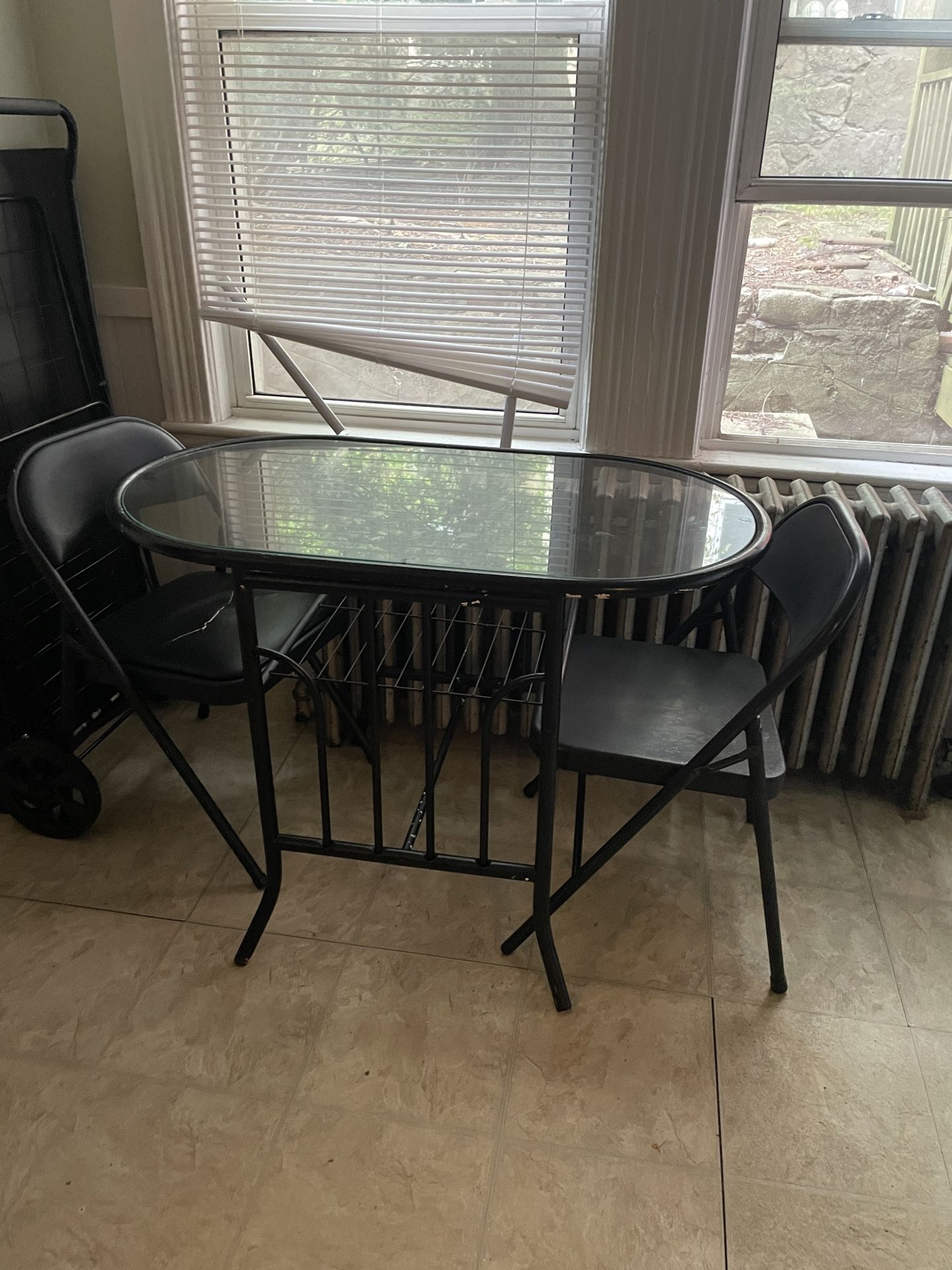Glass Breakfast Table With Folding Chairs