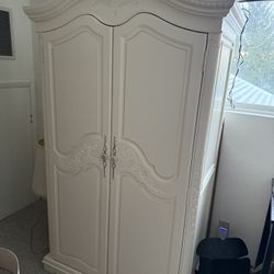 White French Provincial Armoire / Wardrobe Cabinet