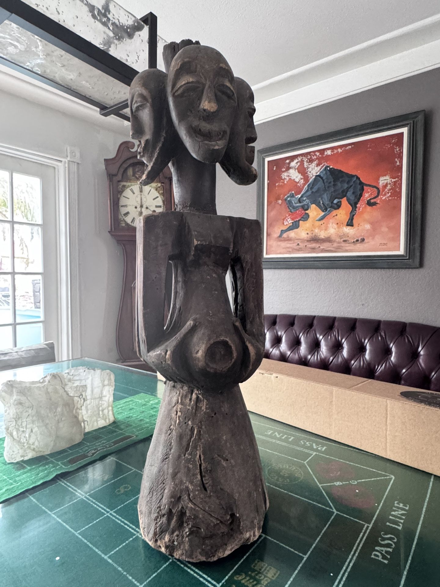 4-Headed African Fertility Sculpture | Antique Hand-Carved Wood Statue | Tribal Art Statement Piece