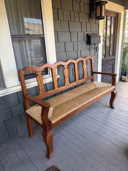 Vintage Solid Wood Rush Seat Bench