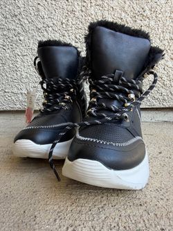 Black Faux-Fur High-Top Winter Sneakers