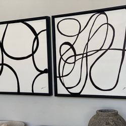 Modern Black And White Abstract Framed Art - Set Of 2