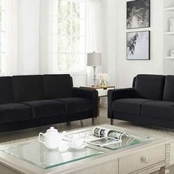 BLACK FLANNELETTE 2 PIECE SOFA LOVESEAT COUCH - SILLONES NEGRO