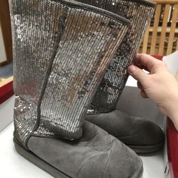 Charming Charlie Silver Sequin boots Size 10