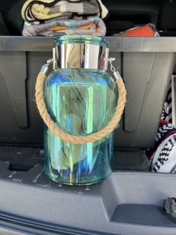 $5! Teal/Turquoise Glass Vase Beachy Decor 