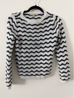 LOFT white navy wavy stripes sweater XXSP Petites