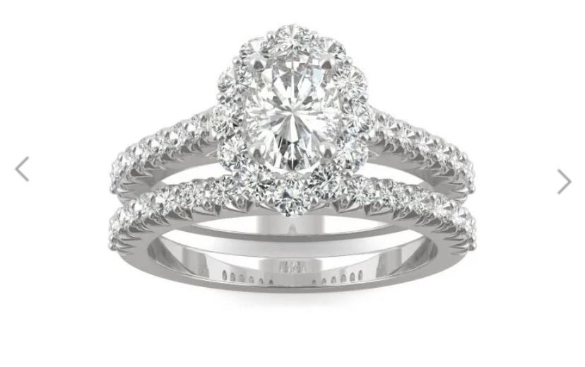  1.88 CTW DEW Oval Forever One Moissanite Halo Bridal Ring in 14K White Gold Size: 7 