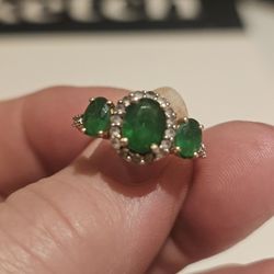 Man Made Emerald Ring 18k Over 925 Silver 