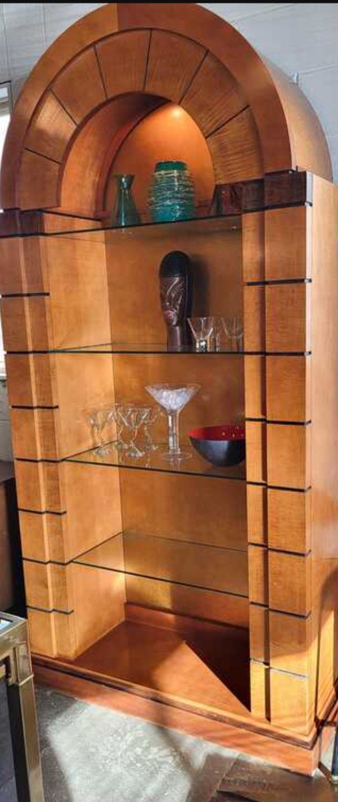 Vintage Maple And Glass Shelving Unit